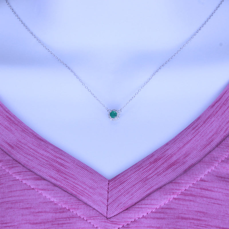 Solid 10K White Gold Fancy Emerald and Diamond Necklace TN10060