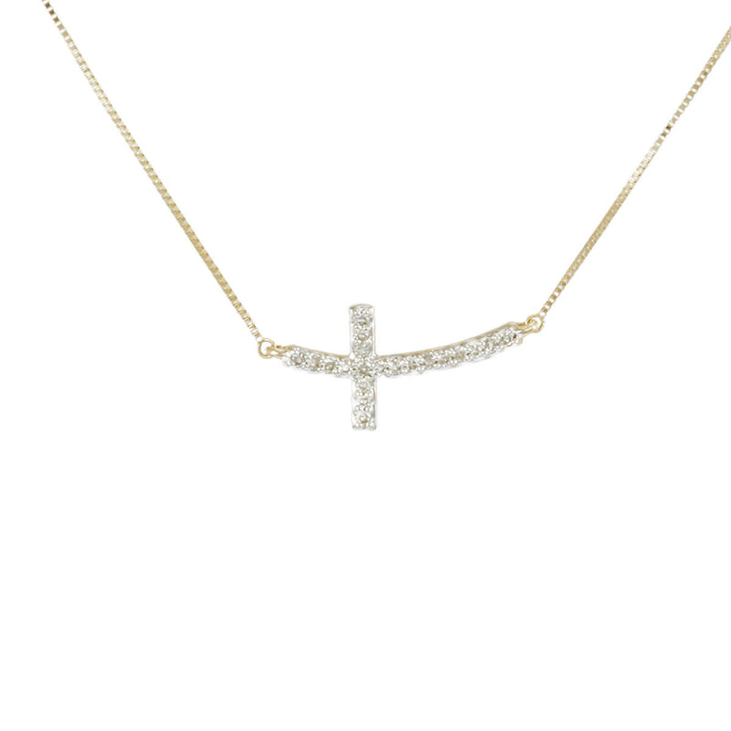 Solid 10K Yellow Gold Fancy Diamond Cross Necklace TN10638