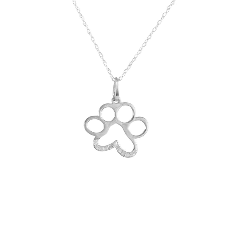 Solid 10K White Gold Fancy Diamond Dog Paw Necklace TN10644