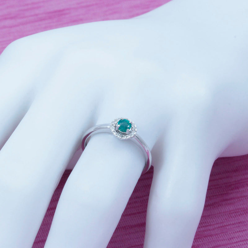 Solid 10K White Gold Fancy Emerald and Diamond Halo Style Ring TN10851